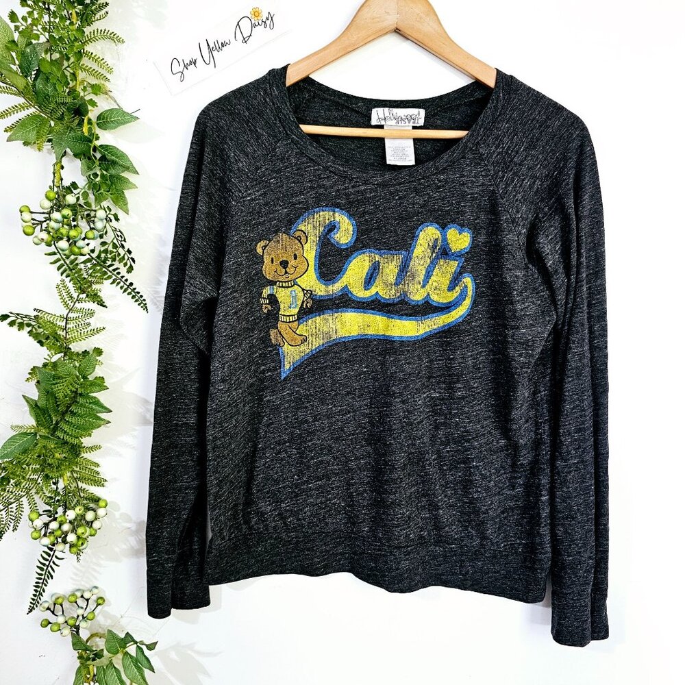 Hollywood Trash Cali‎ Bear Graphic Pullover Sweatshirt Charcoal Gray XL Souvenir